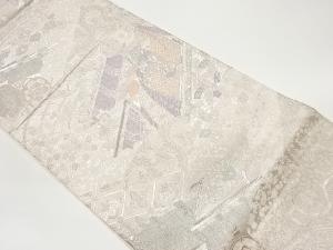 九百錦プラチナ箔花々・鼓に几帳・誰が袖模様織出し袋帯